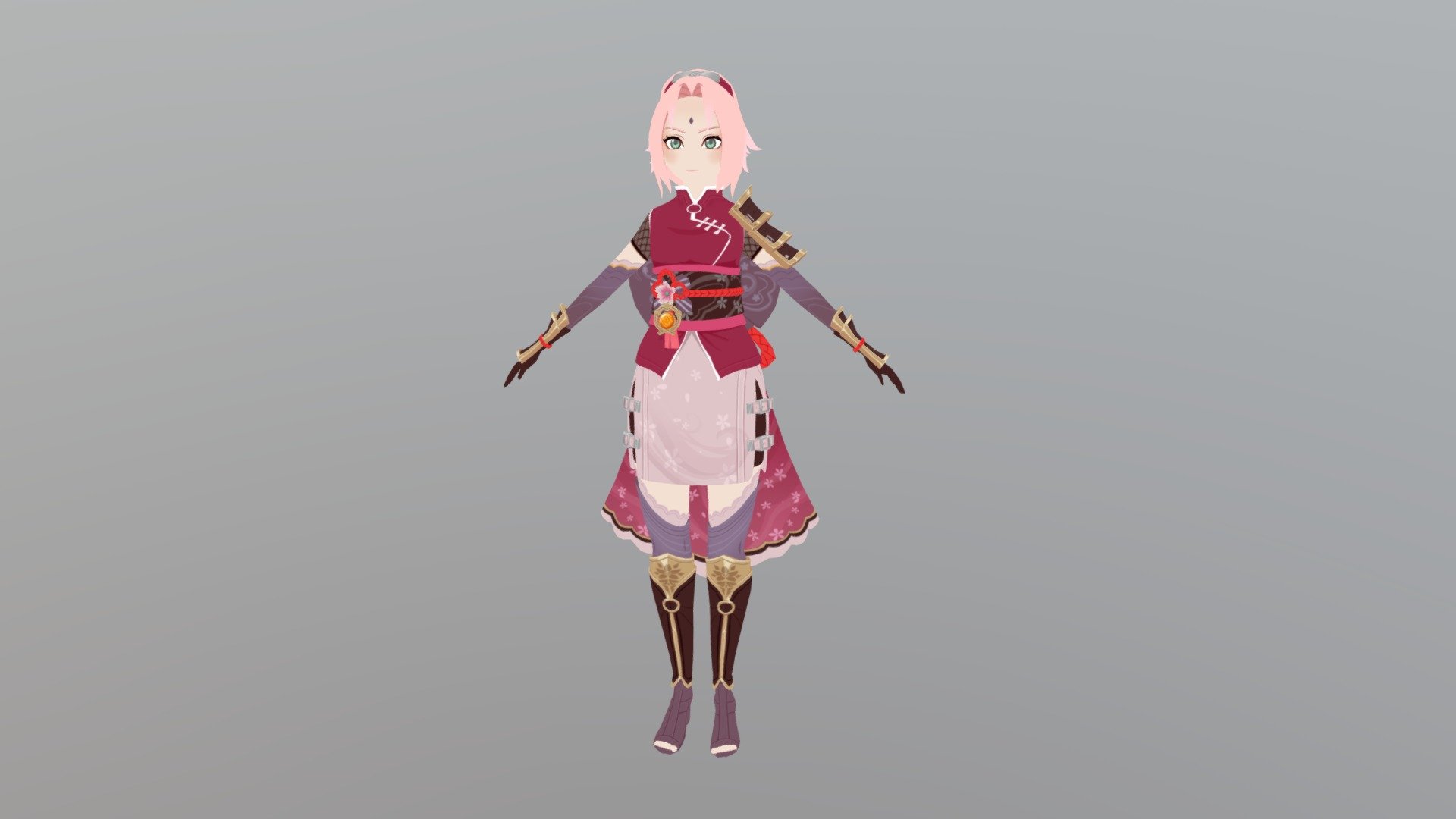 Fan Art of Sakura Haruno from Naruto! I wanted to try making a Genshin Impact inspired 3D character 3d model