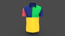 Men Color Block Polo Shirt fashion, clothes, vr, ar, polo, digital3d, apparel, clo3d, marvelousdesigner, metaverse, low_poly, low-poly, 3d, lowpoly, digital, clothing, 3dapparel, colorblock, virtualclothing, virtualapparel, digitalapparel