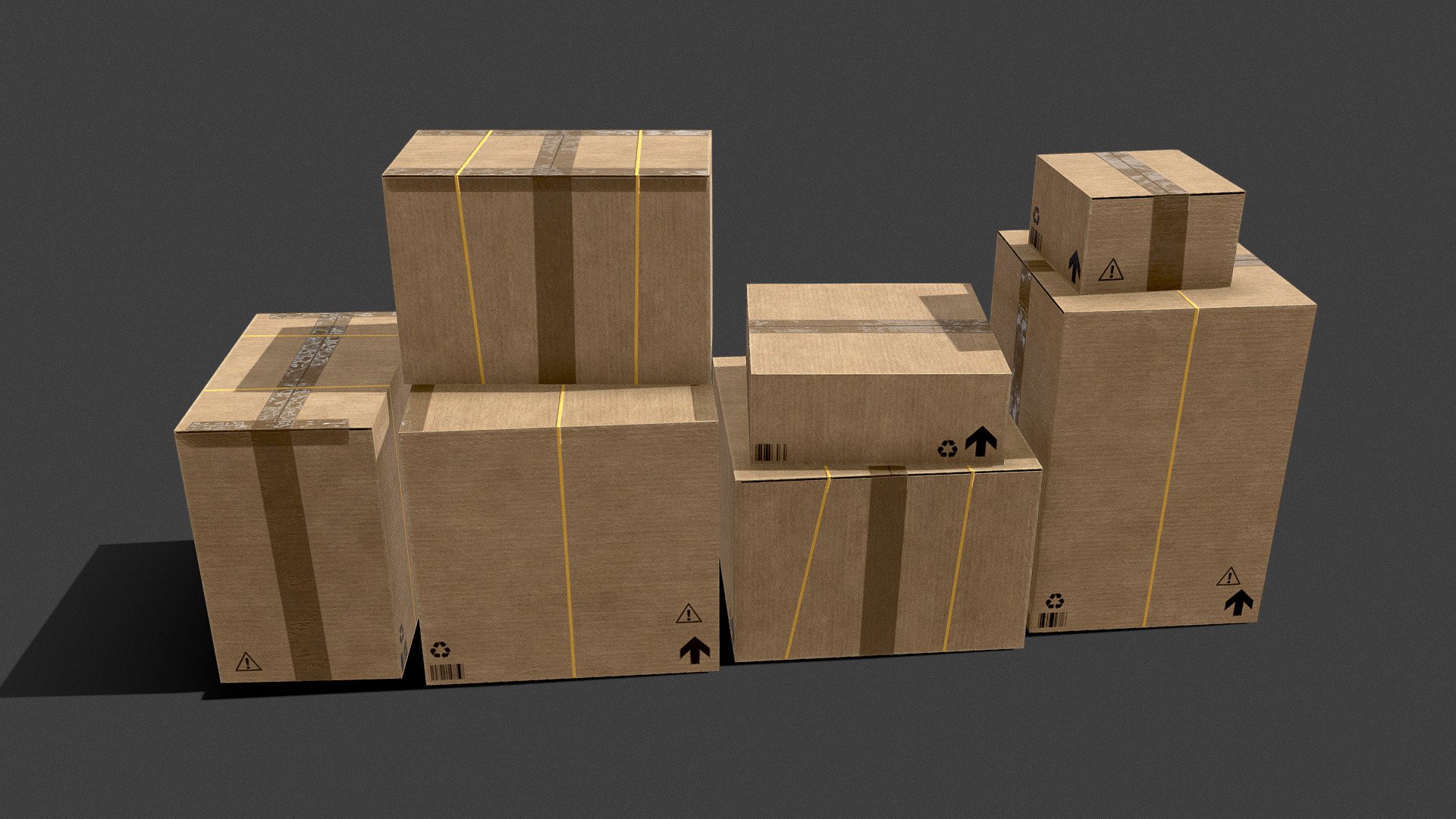 Game ready 3d models set of 7 different shape boxes. Realistic box models are made in blender, textures are made in Substance Painter.

Measurements:


box1: 0.75/ 0.75/ 0.53 m
box2: 0.62/ 0.62/ 0.91 m
box3: 0.73/ 0.73/ 0.70 m
box4: 0.62/ 0.62/ 0.24 m
box5: 0.75/ 0.42/ 0.53 m
box6: 0.45/ 0.73/ 0.70 m
box7: 0.39/ 0.39/ 0.24 m
Vertices: 56
Tris: 78 ( = 42 Quads)

Attached ZIP includes:


FBX
OBJ
textures (diffuse color map/ roughness map/ normal map/ ambient occlusion map/ metallic map)
 - Boxes - Buy Royalty Free 3D model by hectopod 3d model