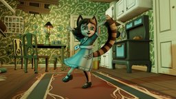 The Rue Family Home room, cat, indie, handpaint, retro, cartoony, 3dcoat, indiegame, indiedev, artnouveau, blender, blender3d, house, stylized