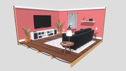 Low Poly Living Room with Furniture