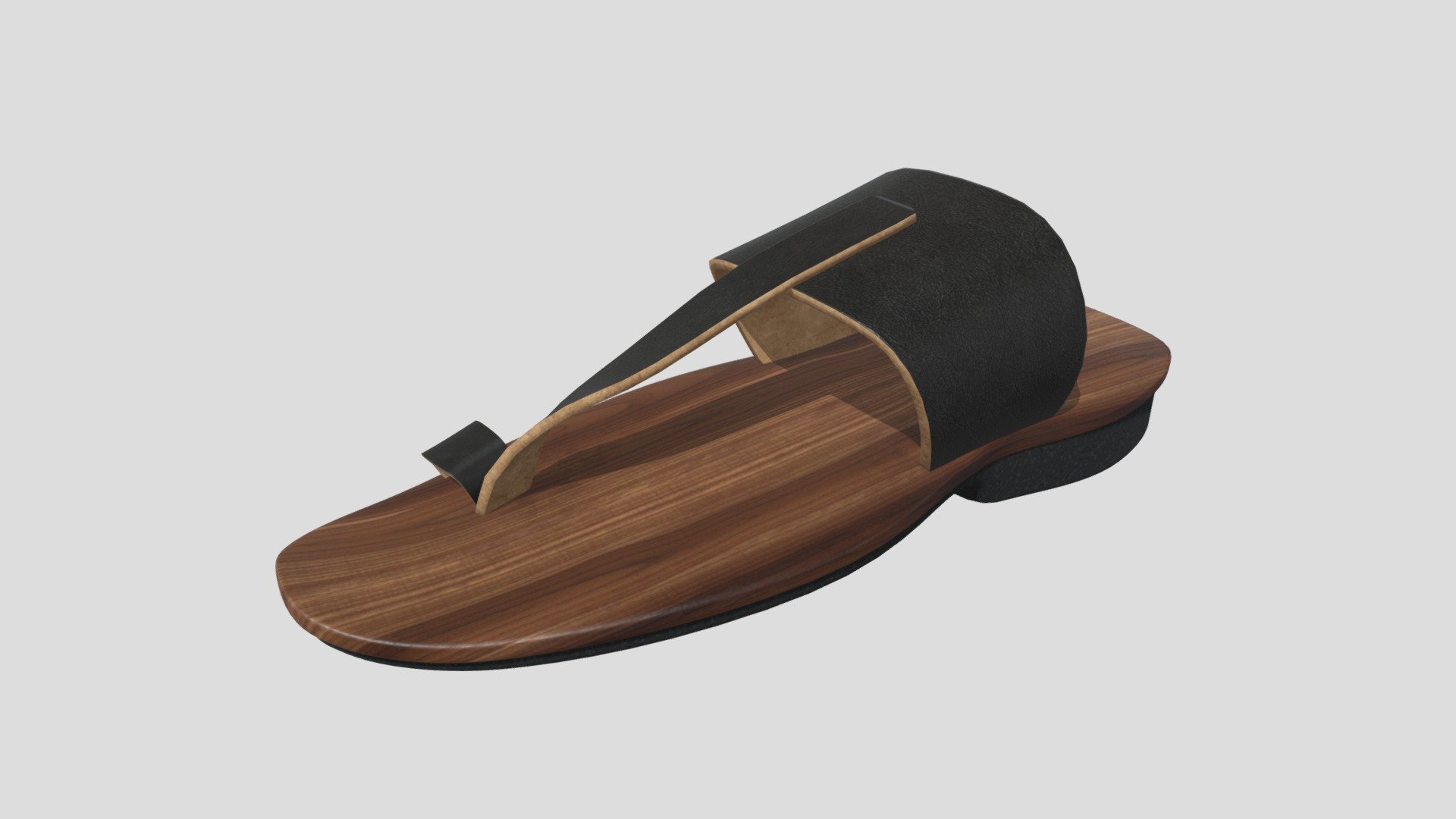 Low-poly leather and wooden sandal made with Blender - Black leather & wooden sandal - 3D model by lexmcnevan 3d model