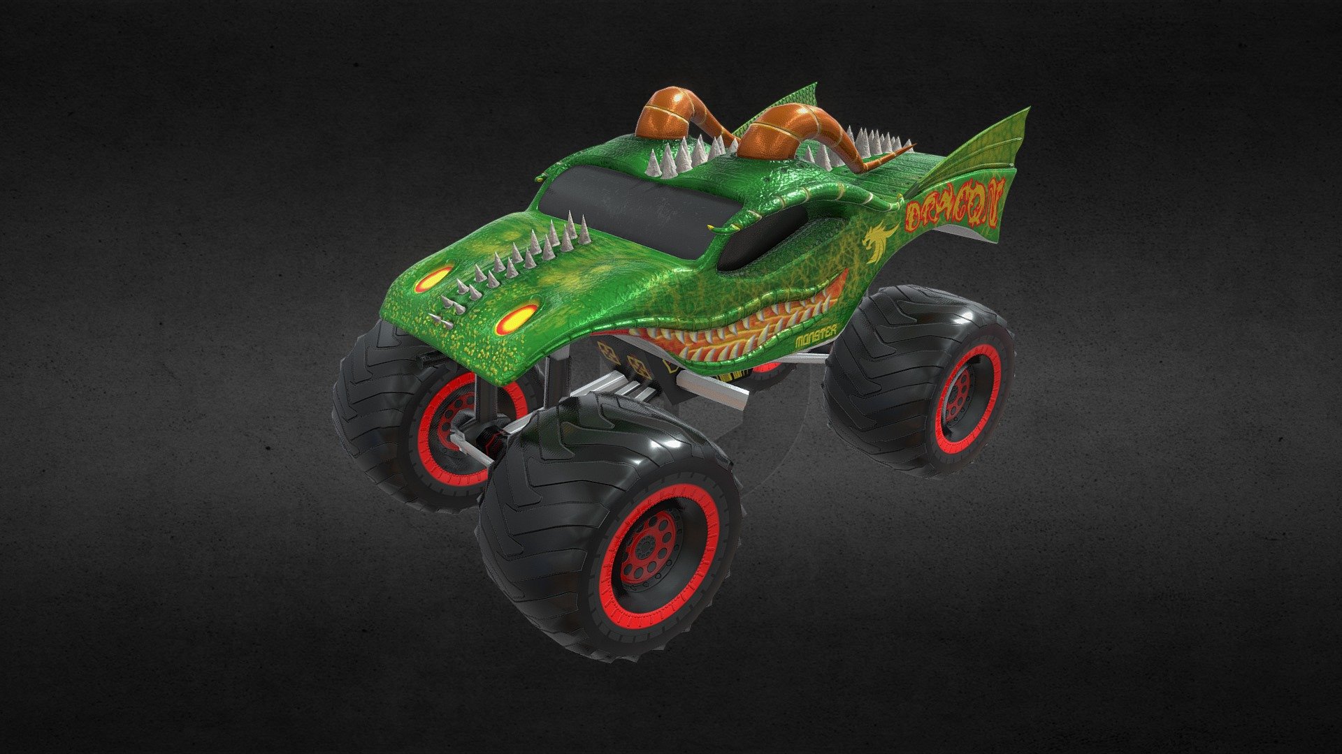 Dragon Monster truck 3d model with PBR textures. Gameready, lowpoly and fully optimized to use in car / monster truck racing and simulation game 3d model