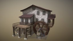 Old Watermill mill, watermill, low-poly-model, tileabletexture, substancepainter, substance, maya, texturing