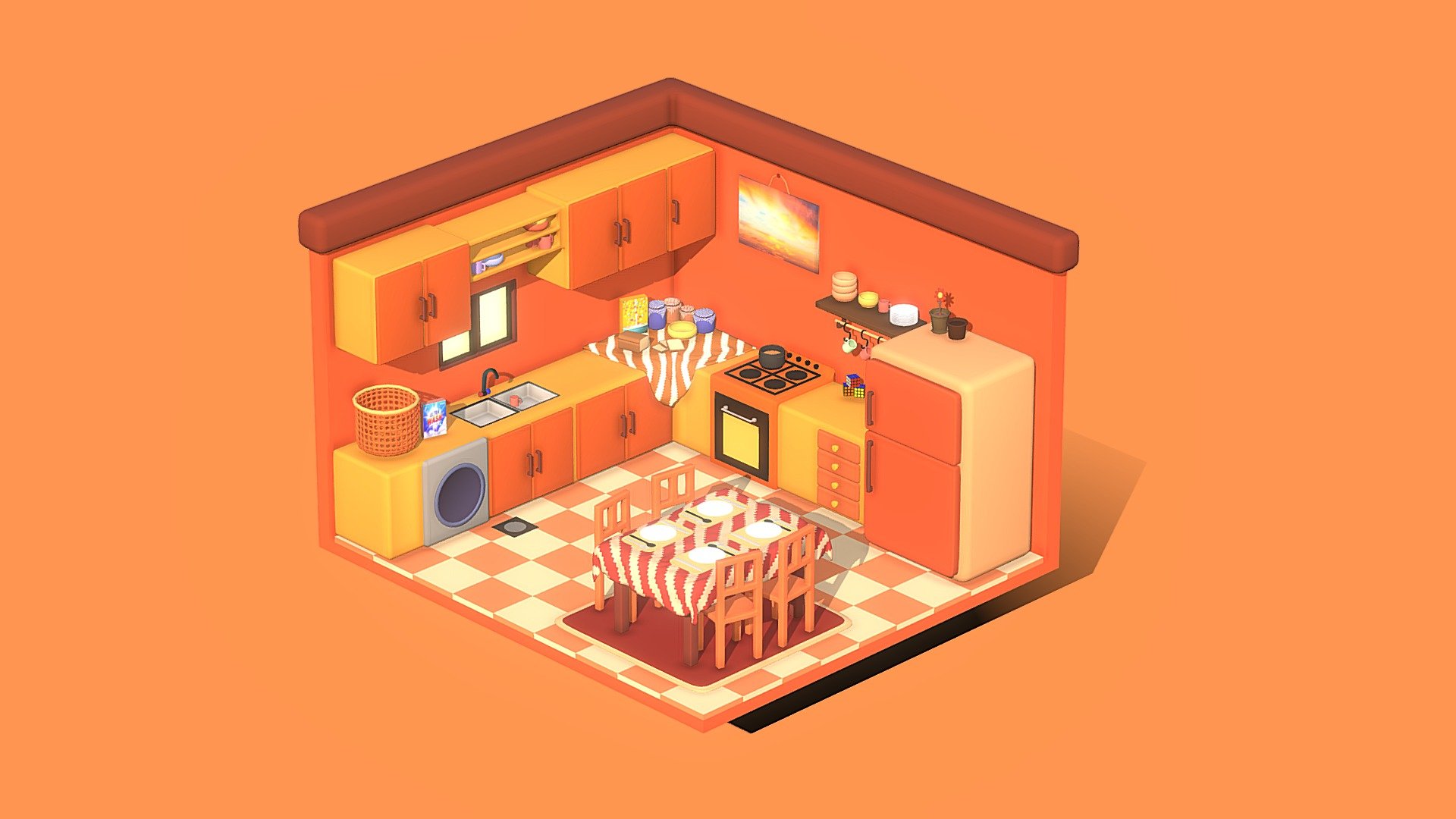 A cozy warm Isometric kitchen made with blender 3d software..
kind of stylized style 

you can see the render in my instagram page : gam_des

use this as you like :) ! - Isometric Stylized Kitchen - Buy Royalty Free 3D model by GAM-DES 3d model