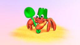 SketchfabWeekly bucket, toys, crab, summer, 20, beach, outline, week, shovel, sketchfabweeklychallenge, cartoon, stylized, fantasy