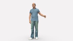 Man In Jeans With A Bald Head 0366 style, people, fashion, clothes, jeans, miniatures, realistic, bald, character, 3dprint, model, man