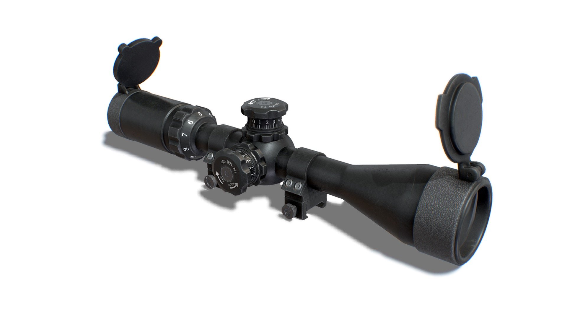 The model looks like a Walther Sniper Scope. All parts of the model were made in full accordance with the original. Each dynamical part is separated and has correct pivot points, that allow easy animation and use in games. 

Advanced information:
- single material for whole mesh;
- set of 4K PBR textures;
- set of 4K Unreal PBR textures;
- set of 4K Unity PBR textures;
- set of 4K CryEngine PBR textures;
- FBX, DAE, ABC, OBJ and X3D file formats;
- 4 level of details;

Mesh details:
LOD0 - 7428
LOD1 - 3713
LOD2 - 1855
LOD3 - 299 - Sniper Scope - 3D model by FreakGames 3d model