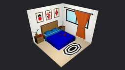 Bed Room 3 Low-poly 3D model room, bedroom, apartment, furniture, cabinet, appartments, cartoon, game, mobile, house, home, city, decoration, building, modular, wall, simps