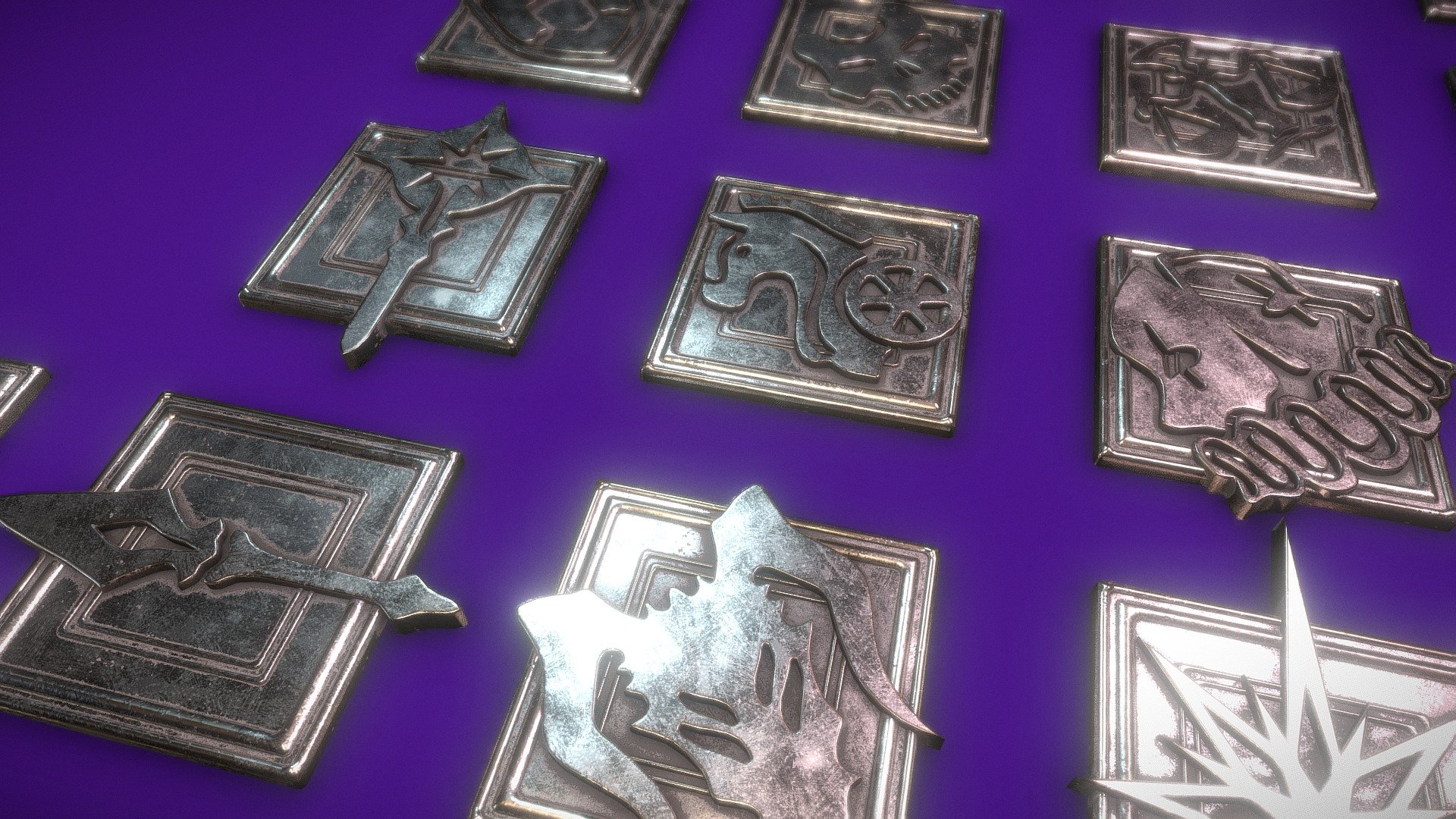 The servants class emblems from Fate/Grand Order

STL model print ready

This model have PBR and VRay textures of the gold, copper, silver and normal versions of the emblems, but the model isn't optimized 3d model