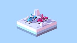 Cartoon Low Poly Snowmobile Racers