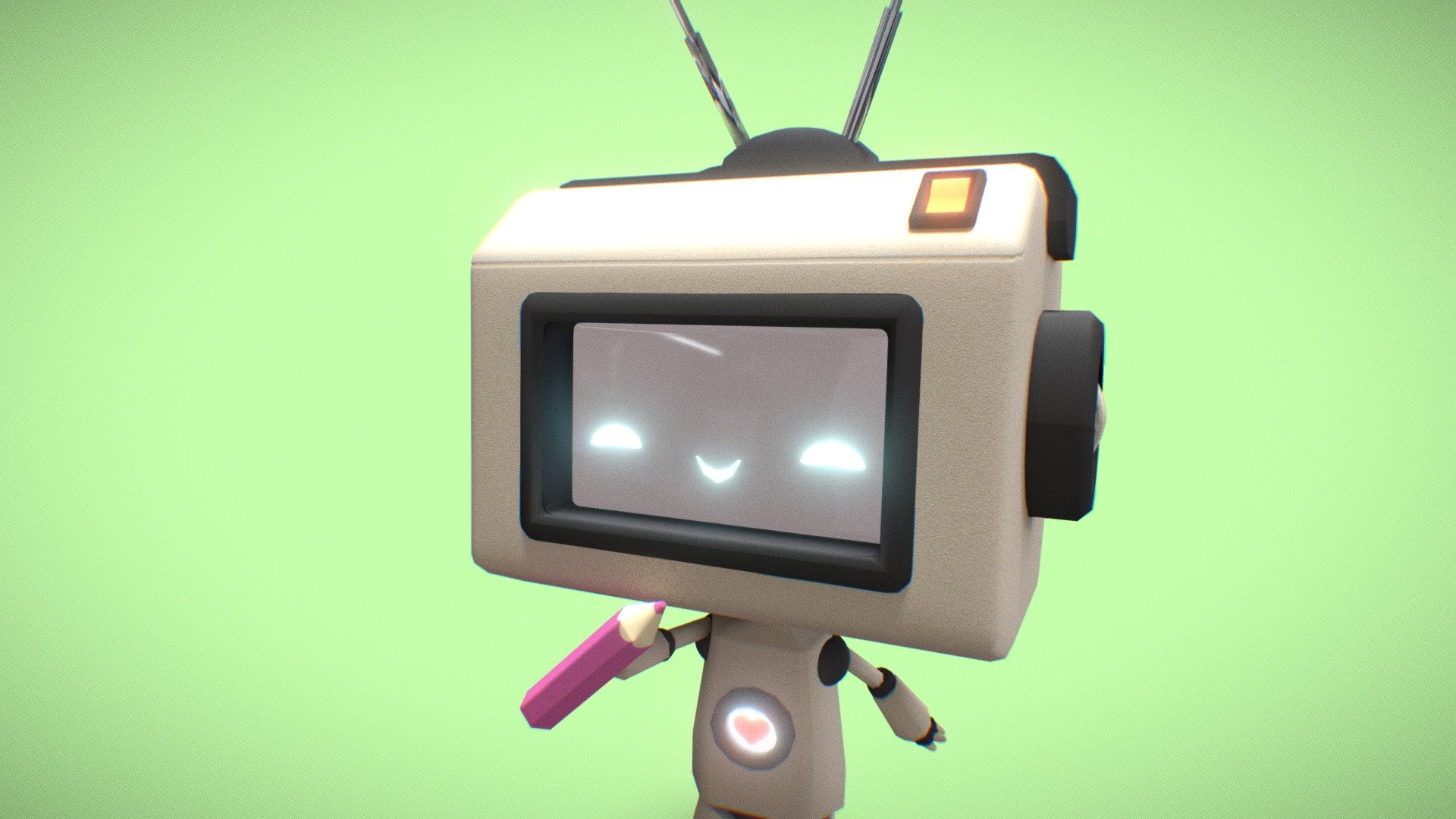 My entry to the Cute Robot Challenge. It has some Gameboy / modempunk vibes. a Chibi robot. Made with Blender 3d model