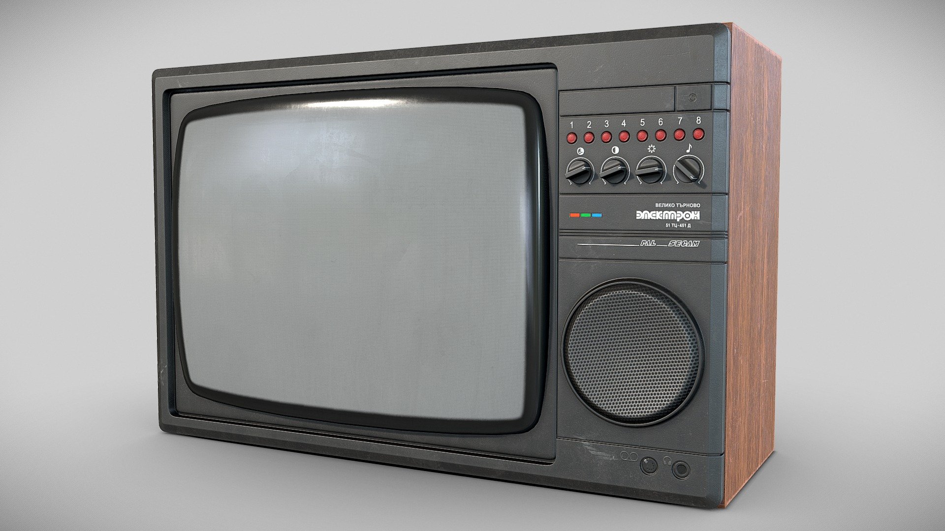 A model of an old TV made in the Soviet Union (USSR).
Color image television receiver.
Kinescope 3d model