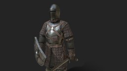 Mercenary armor, warrior, soldier, cuirass, weapon, character, 3d, helmet, model, sword, human, shield, knight