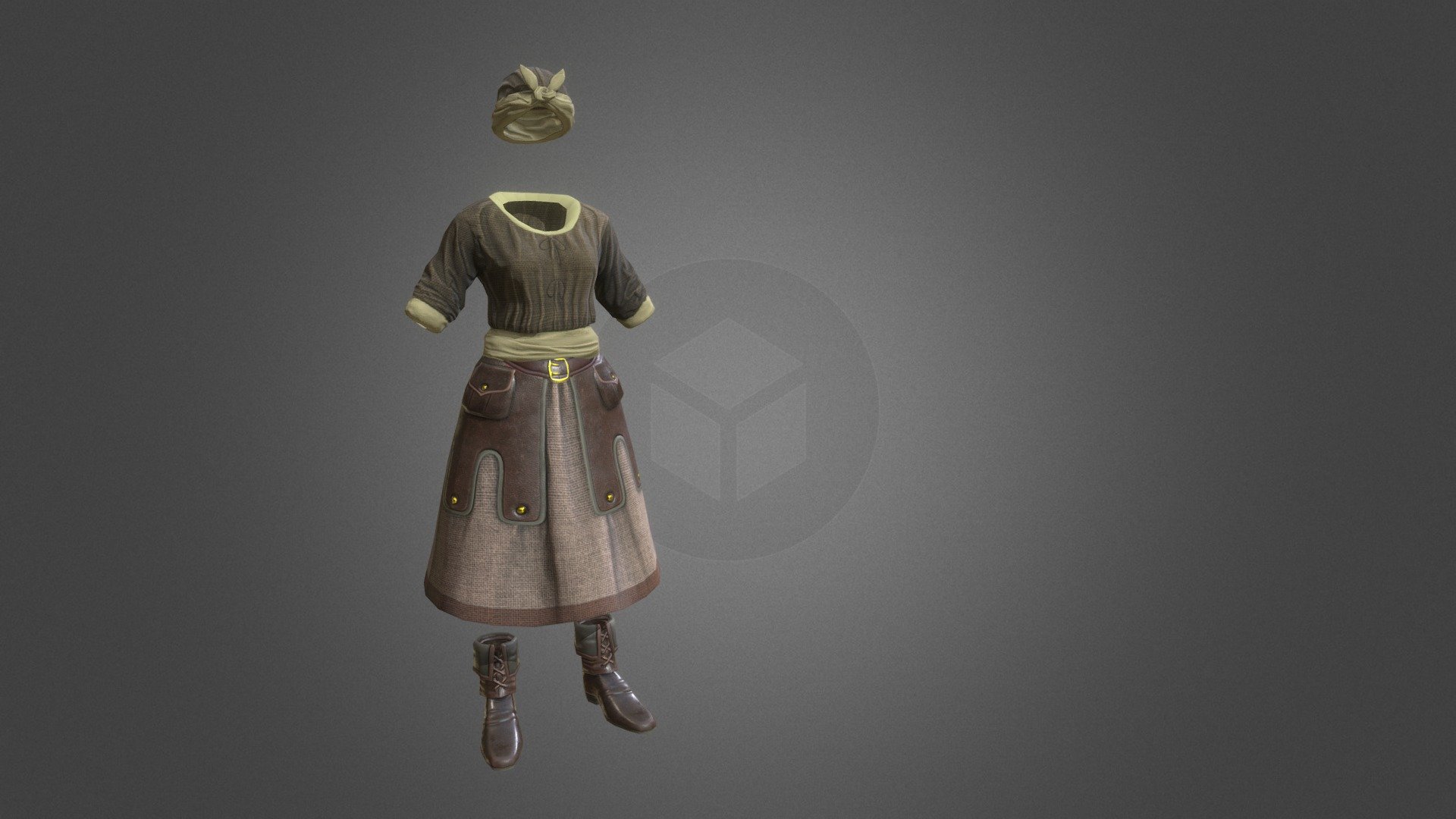 Short Sleeved Pockets Peasant Dress - 3D model by Portalarium 3d model