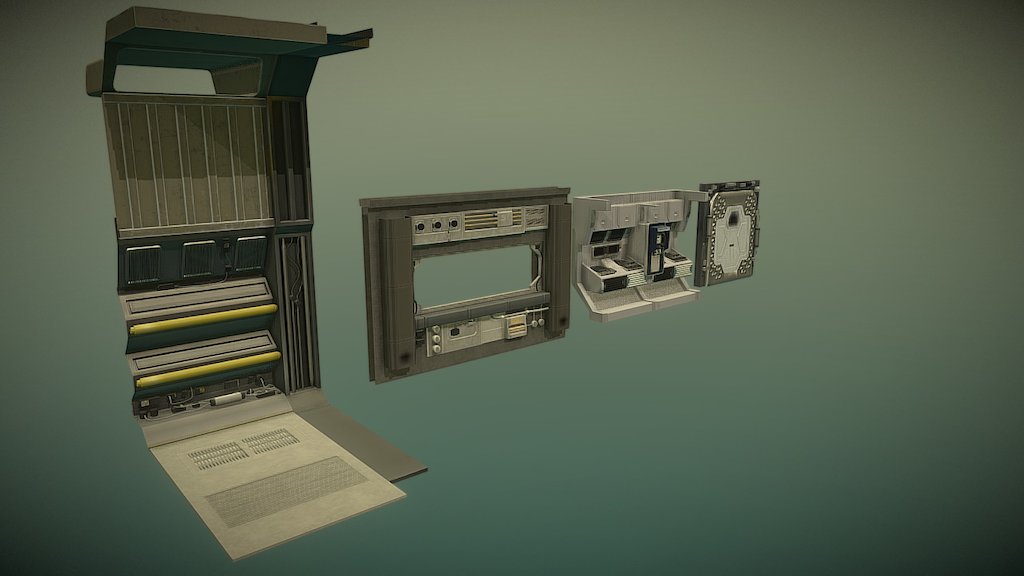 Small group of Modular Assets for a recreation of an environment from Alien: Isolation that I've been doing for fun. I have texture issues going on with some of the many wires/cables and some other things I want to adjust but I plan to address them in the future. 
Normally I would have adjusted the textures sizes/UVs for better presentation/resolution, but I decided to upload these anyway 3d model