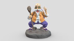 Master Roshi Low Poly PBR Realistic 3D Printable turtle, arts, master, god, vr, ar, heavenly, dragonball, old, goku, martial, hermit, roshi, gohan, krillin, yamcha, character, asset, game, 3d, low, poly, dragon, ball, of, ox-king