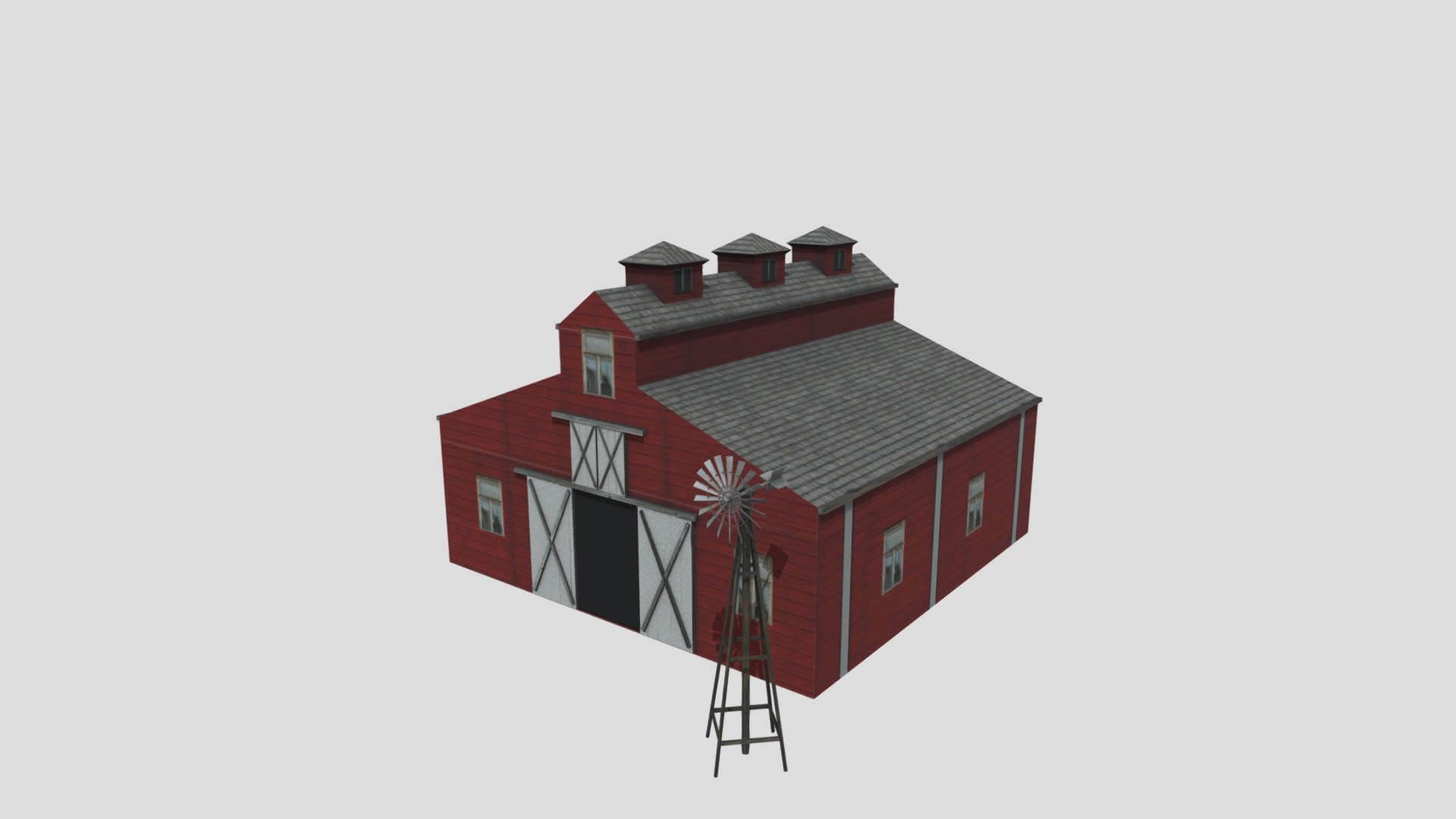This the low poly model of a barn 3d model
