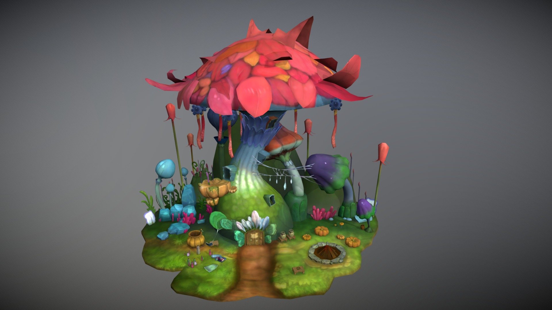 Original concept made by 泽科 徐:https://www.artstation.com/artwork/gJZ9xQ , and Concept made by HoDam Kim: https://www.artstation.com/ho-dam - mushroom house - 3D model by otiga 3d model