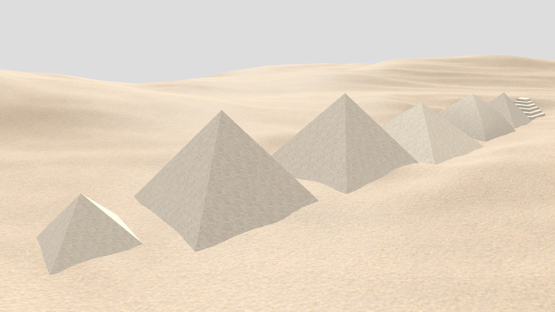 The pyramids of Djoser, Sneferu, Khufu, Khafre, and Menkaure positioned together to scale - Monumental Pyramids of the 3rd and 4th Dynasties - 3D model by wchaparchaeology 3d model