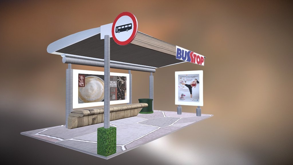 Bus Stop or Bus Stand with solar panels and poster boards - Bus Stop with Solar Panels - 3D model by kirtyaukle 3d model