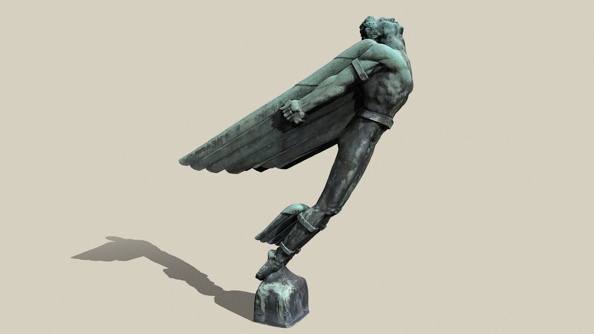 Bronze figure of Icarus in front of the Spitzerberg Aviation Centre. 

The story of Icarus comes from Greek mythology. He and his father Daedalus were held prisoner by King Minos. The only way to escape was by air. Daedalus built wings for himself and his son out of feathers and wax to escape from captivity 3d model