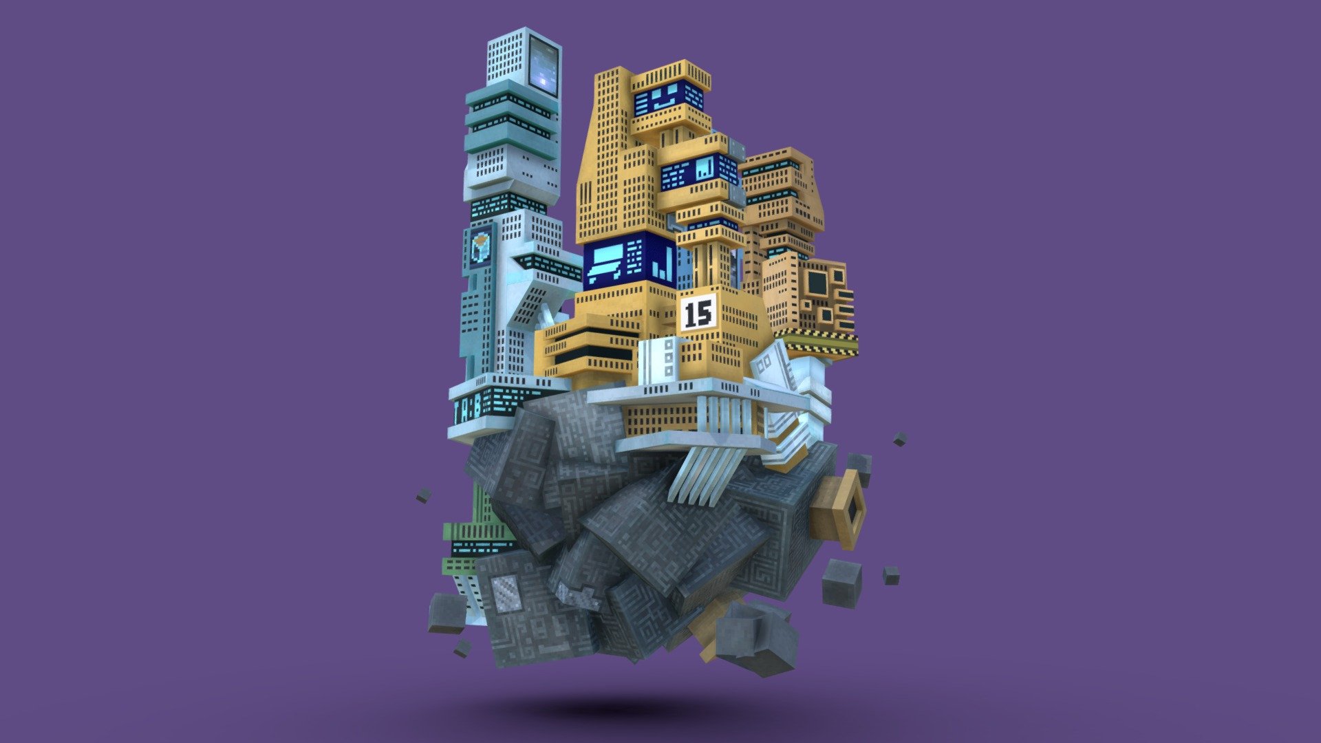 Cyberpunk / futuristic style island that i made in blockbench, spent about a week on this. 257 cubes. Includues buildings like Blockbench HQ. Thanks to Kanno_ for the name :) - 2045 VESTA:B - Download Free 3D model by Wacky (@wackyblocks) 3d model