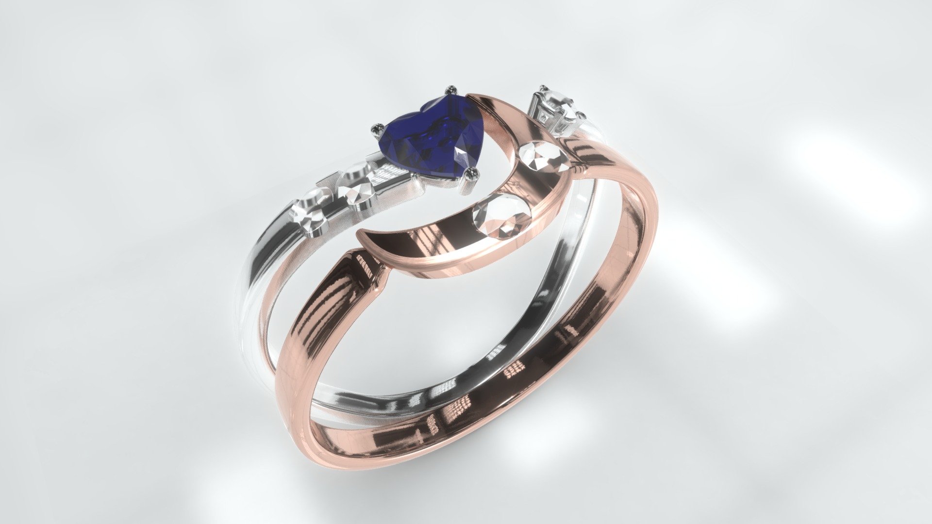 Custom Design Ring: 
-1 .15q Saphire Heart Shape gem
- 6 .005q Round diamonds
- 3 .01 q Round diamonds
- 2 .02q Round diamonds 

Size: 6 

Rose Gold 14k
White Gold 14k - Custom Saphire and diamonds ring - 3D model by Luis Rocha (@TherochaDesigner) 3d model