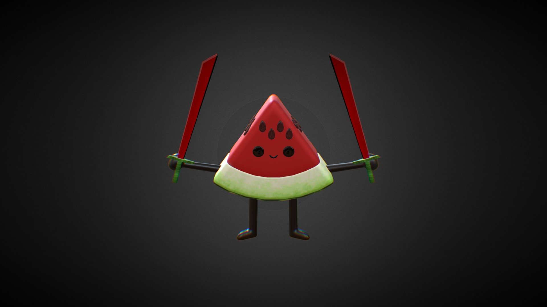 remix design. Watermelon cartoon character. original work at https://skfb.ly/6UZMC - Watermelon warrior Remix - Download Free 3D model by odaymat 3d model