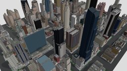 City Buildings Skyscraper New York Low-poly gaming, hotel, block, ny, road, skyscraper, newyork, vr, highrise, nyc, downtown, metropolis, low-poly, game, lowpoly, city, building, street