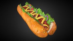Hotdog 3D Model [Znanye] food, ketchup, meat, bun, hotdog, tomato, lettuce, onion, cheese, 3d, pbr, znanye