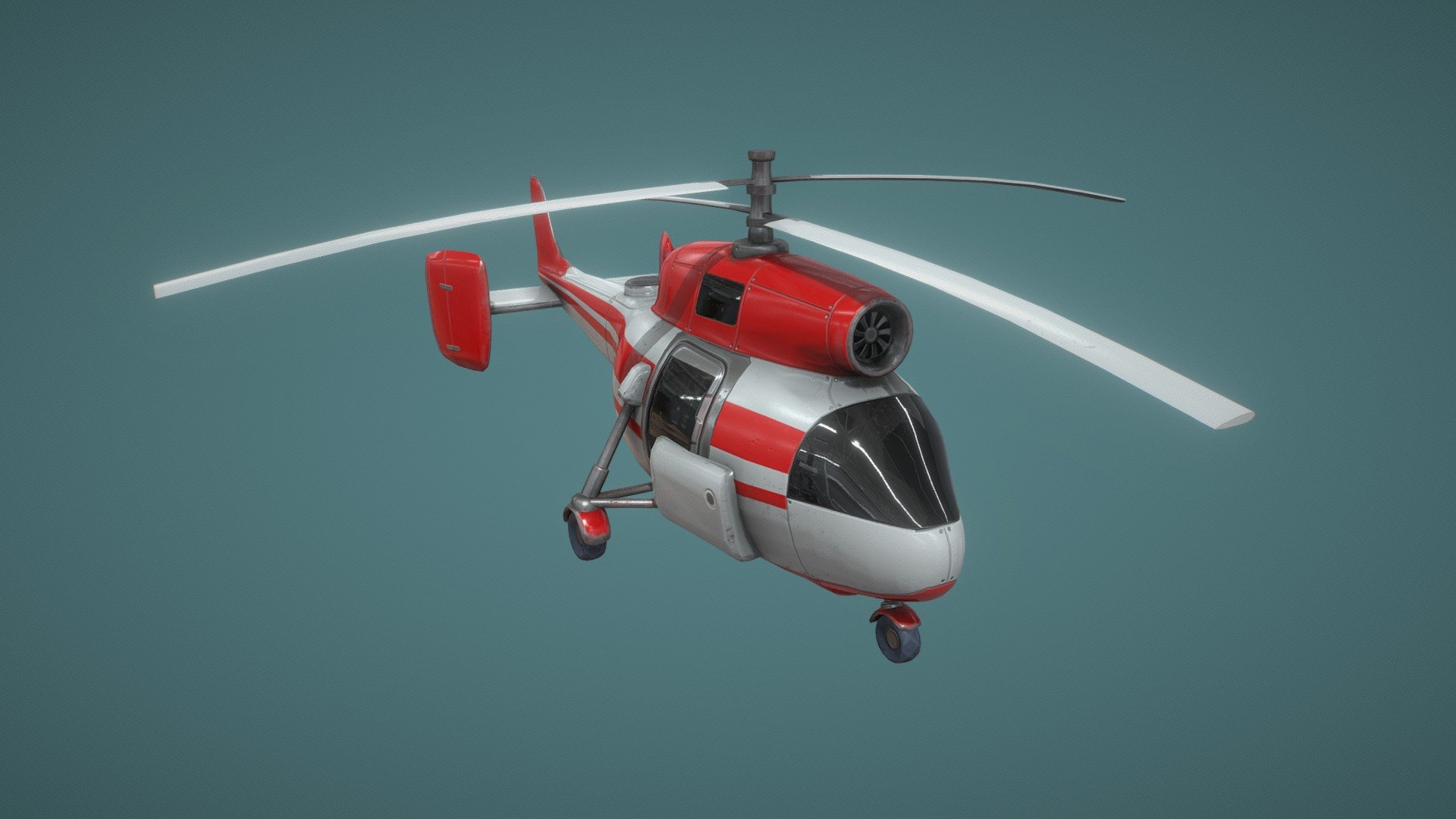 This is not a specific helicopter existing in the real world, just a quick model for my mobile game. The model is quite simplified, for example, there is no swashplate, but for my purposes this is enough.

To create a model, a blender and a substance paint were used 3d model