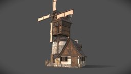 Windmill (game ready) trim, generic, atlas, moulin, farm, windmill, shack, wheat, tp1, nad, lowpoly, stone, house, wood, gameready, seamlesstexture