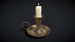Small Bronze Chamberstick wax, medieval, architectural, flame, antique, candle, candles, candlestick, decor, models, candlelight, melting, unrealengine, wick, various, additional, lowpoly, home, decoration, halloween, interior, light