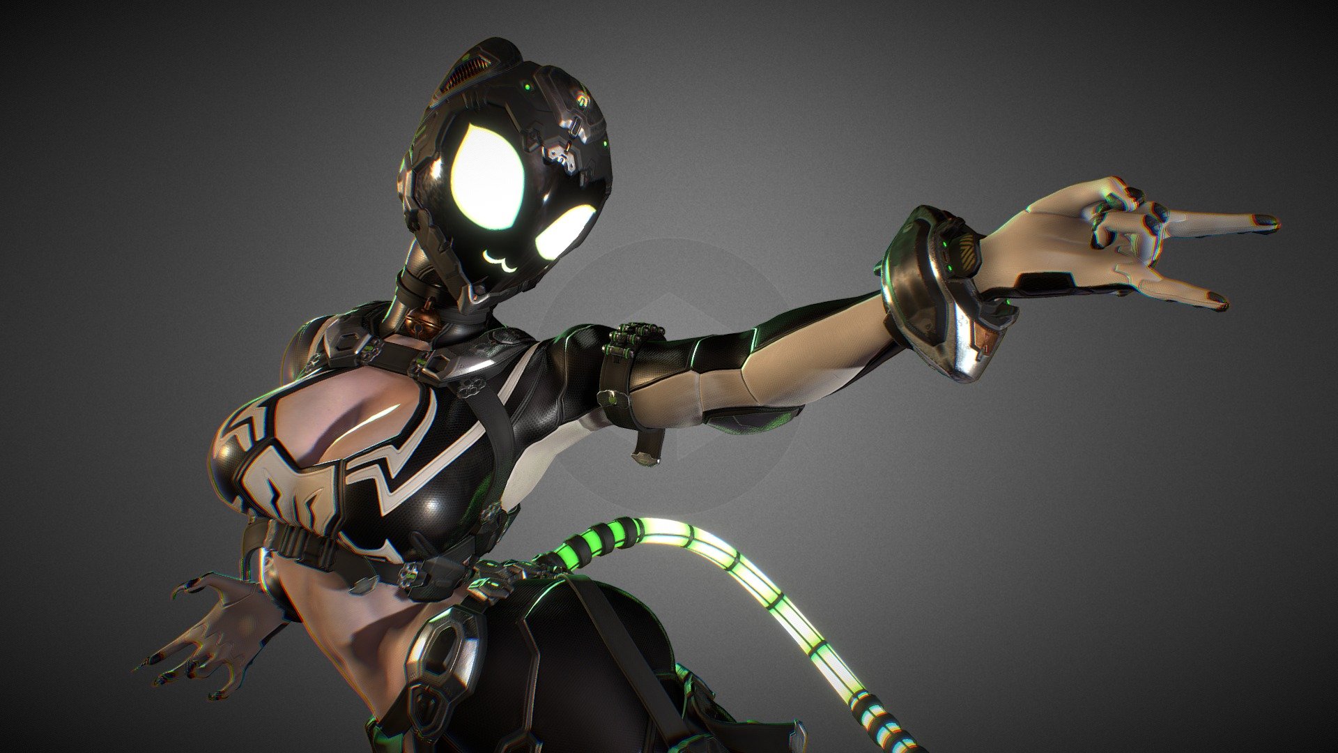 This is SpiderCat! A radioactive catgirl who got bit by a regular spider! This is a PBR, low poly-ish (111k polygons), weighted (with a Unity Humanoid and UE4 humanoid rigs included). Also included are 6 bonus texture sets: Blue, White, Red, Green, Pink and Gwen!

Features:




Retractable Claws (via blendshapes)

Emoting eyes (Via blendshapes)

Emoting mouth (via blendshapes)

PBR, 4k textures (Blender native, ue4 native, unity native)
 -7 different color schemes

Unity and Unreal scenes

VRChat file will be added soon! 
Thank you for looking!
For more images go here: https://www.artstation.com/artwork/1xoV5L

-----YOU ARE NOT ALLOWED TO REUPLOAD, REDISTRIBUTE, OR SHARE THIS MODEL, DO NOT SET THIS MODEL TO PUBLIC IN VRCHAT----- - SpiderCat - Buy Royalty Free 3D model by Leo Varas (@LeoVaras) 3d model