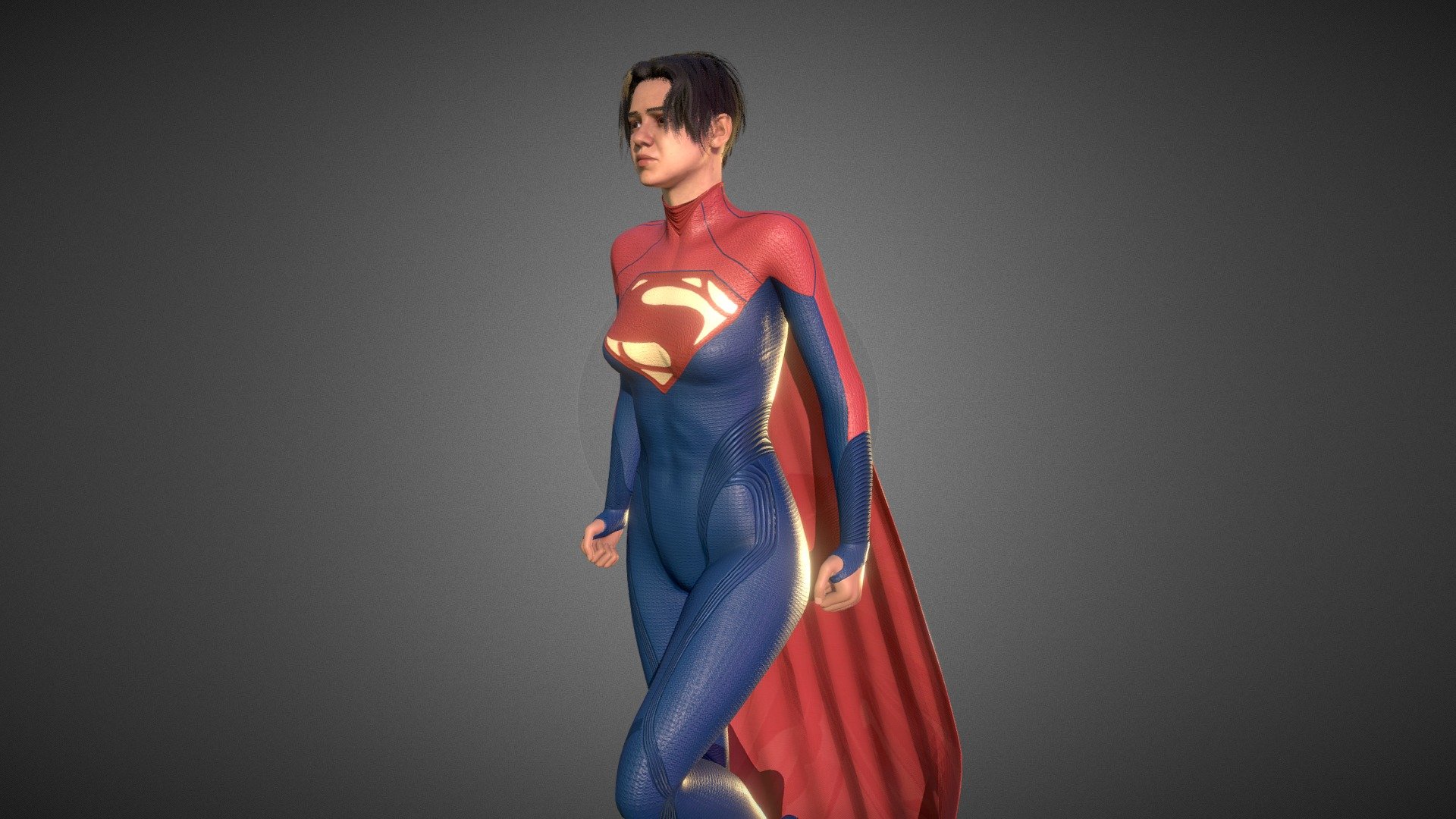 Introducing the stunningly realistic 3D character of Supergirl, brought to life by the incredible actress Sacha Calle from the new Flash movie! This digital masterpiece captures every intricate detail of Supergirl’s iconic costume and features, showcasing her strength and resilience. With impeccable attention to realism and artistry.

Info:
1. Textuer Size 512 - 4k based on detail 
2. 13 mesh all weight painted 
3. 62K quads Mesh 
4. 150+ working Hours 
5. Cape animation done using cloth simulation 
6. Game Ready

additional Files: 
1. Fully face and body rigged character using Blender rigify. 
2. Full Size Textures.

Hope you enjoy it! - SuperGirl - Sasha Calle - The flash movie - Buy Royalty Free 3D model by Sam_Kasrawi 3d model