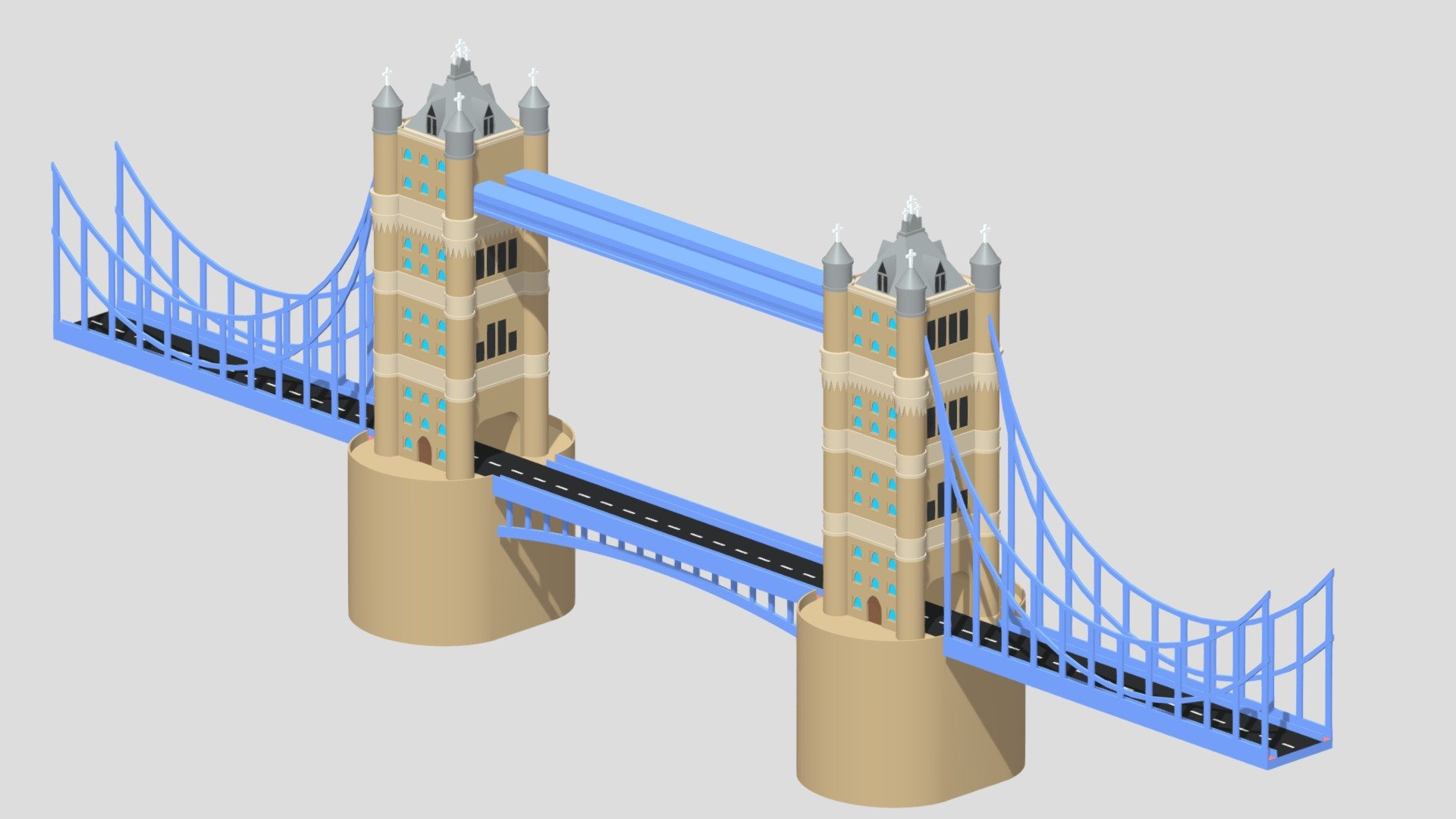 London Tower Bridge.

Made with Blender 2.8.

Rendered with Cycles.

system units -: m.

Polygons: 14,732.

Vertices: 19,389.

Formats: . blend . fbx . obj, c4d,dae,fbx,unity.

Thank you 3d model