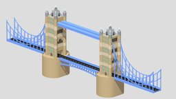 London Tower Bridge symbol, london, exterior, monument, urban, landmark, travel, skyscraper, england, uk, europe, towerbridge, architecture, cartoon, lowpoly, building, history