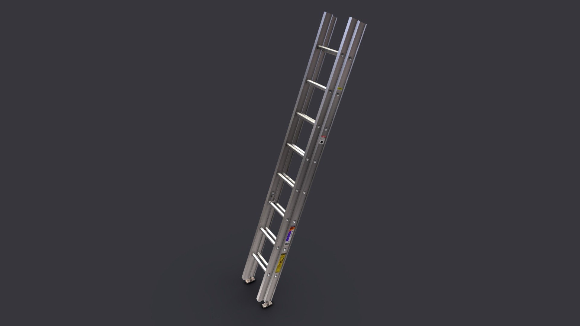 24 foot extruded aluminum extension ladder.  this ladder is dirty, with some stains from paint etc. Meant for use in PBR based game engines, Unreal/Unity.  High enough poly for Archviz, and if needed you can set up for AUTO-LOD's in Unreal Engine 4.  Source files included 3d model