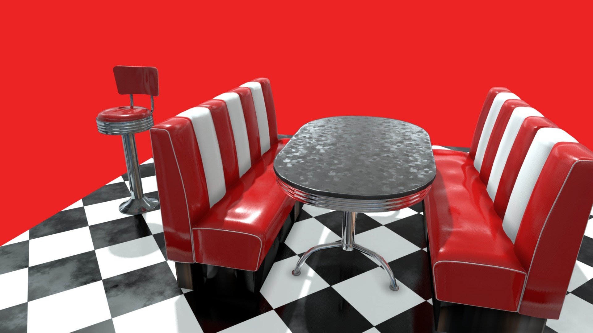 Specs:

One material per object, optimized for games
Bench - 4684 triangles
Table - 1756 triangles
Stool - 3319 triangles
PBR textures (metallic roughness)

Notes:
Send me a PM for the Substance Painter source files - Retro Diner - Furniture Pack - Buy Royalty Free 3D model by jelsadones 3d model