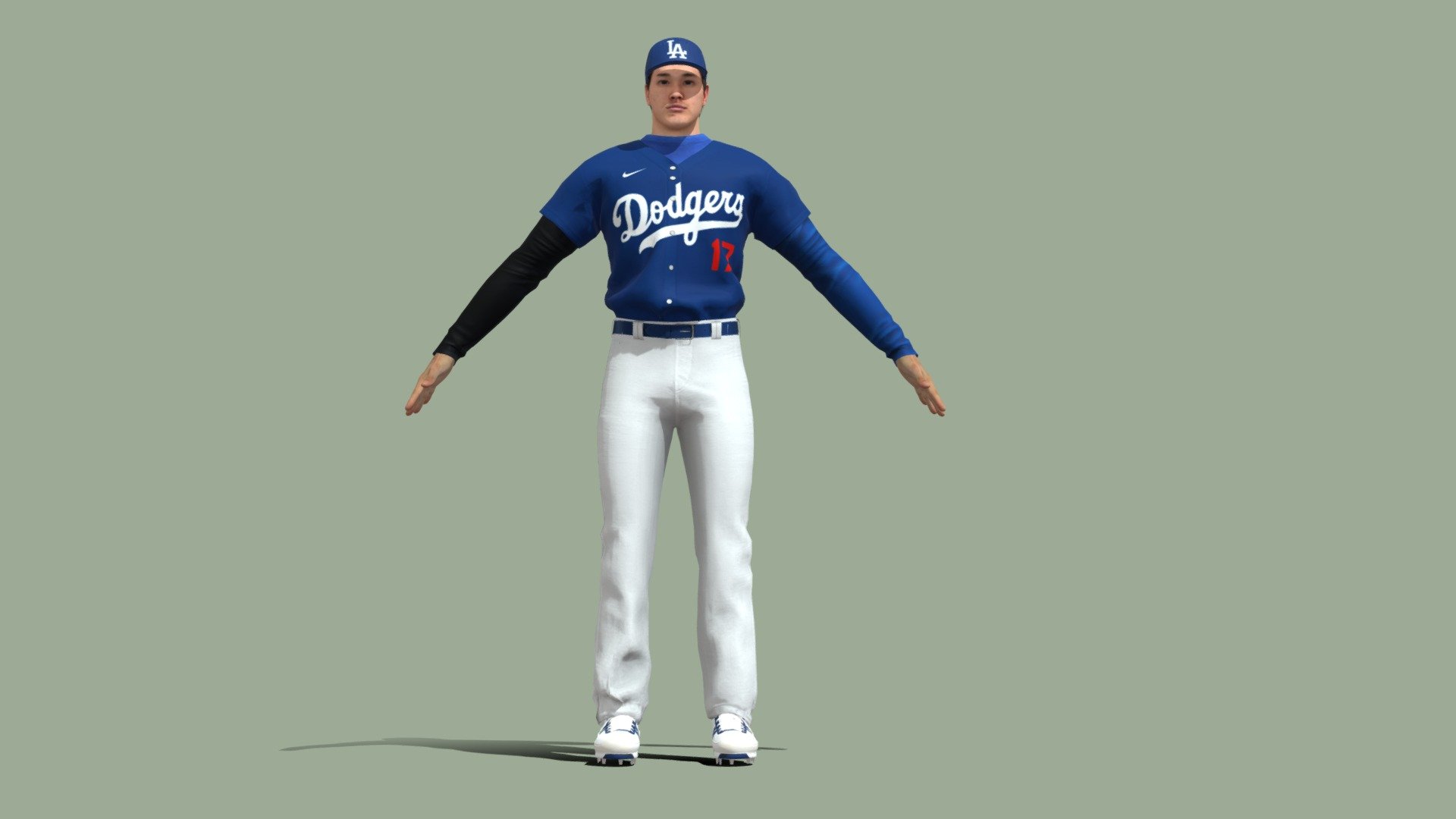 Shohei Ohtani is a Japanese professional baseball pitcher and designated hitter for the Los Angeles Dodgers of Major League Baseball (MLB).


For download:

https://3dpassion.net/product/t-pose-rigged-shohei-ohtani-los-angeles-dodgers/

For contact:

** 3dpassion3d@gmail.com**

telegram: @passion3d
Model’s created by 3dsmax, export to FBX file. 

Very simple to import FBX file into C4D, Blender, Maya, Sketchup…

Format





3DSMax 2020 standard materials




Fbx




Obj




C4D r19




Blender 3.4




Maya 2018




Gltf 2.0




Glb 2.0


 - T-Pose Rigged Shohei Ohtani Los Angeles Dodgers - 3D model by 3dpassion.net (@hieu86coin2) 3d model