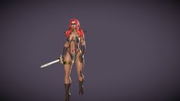 Red Sonja zbrush-sculpt, warrior-fantasy, stylizedcharacter, woman-girl--model, womanwarrior, blender3d, conceptart, stylized, fantasy