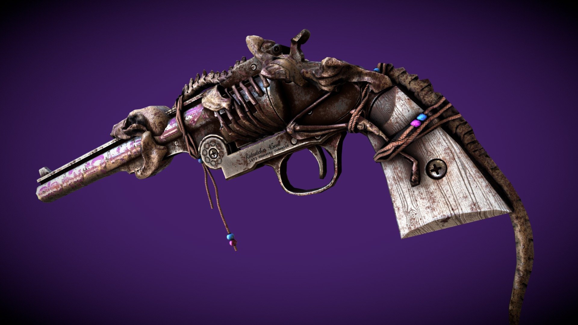 Ratcatcher Revolver was made for the mobile game Wild Hunt for Ten Square Games. 
High Poly, retopology and uv-mapping made in Blender, textures in Substance Painter and Photoshop - Ratcatcher Revolver - 3D model by 3dbogi 3d model