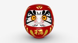 Japanese Daruma Doll Large face, symbol, red, toy, japan, doll, fortune, culture, traditional, luck, bodhidharma, tradition, dharma, wish, buddhist, success, daruma, 3d, pbr