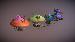 Voodolls plant, mushroom, people, videogame, props, game, house, stylized