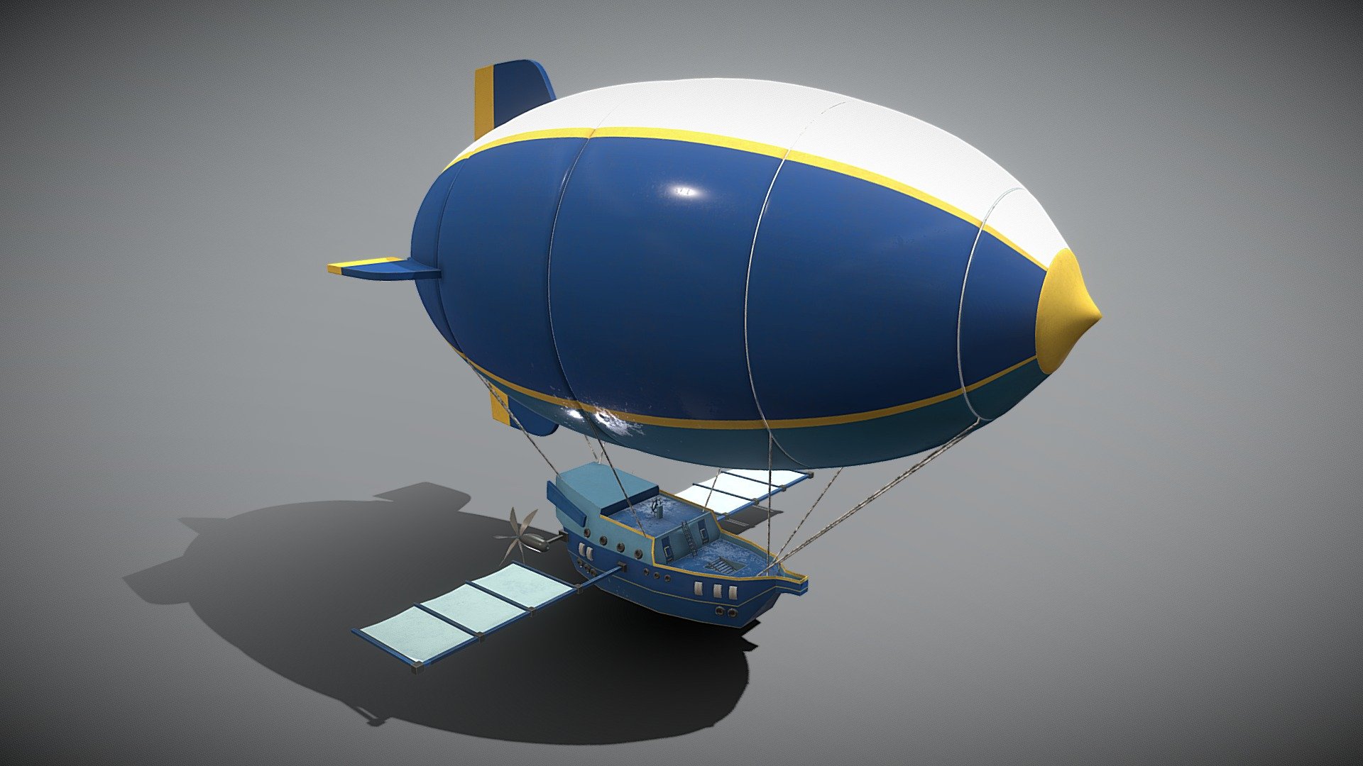 This is a airship 3D model created in 3ds max.
2 materials with 4096 * 4096 textures.
Triangles: 58.8k Vertices: 30.3k

(Viewer Setting above are just a preview and may vary drastically depending on your lighting and shading setup on the final application) - Airship - Buy Royalty Free 3D model by Zhang Shangbin (@zhangshangbin1314159) 3d model