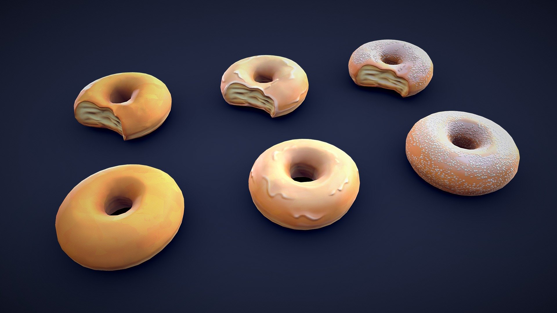 This pack contains 6 different stylized donuts. Whether you need a plain donut, a donut with a bite taken, or a glazed one, this pack has it all.🍩


These assets are also includes the following asset pack:



Stylized Donut Collection - Low Poly

Model information:




Optimized low-poly assets for real-time usage.

2K and 4K pbr textures for the assets are included.

Optimized and clean UV mapping.

Compatible with Unreal Engine, Unity and similar engines.

All assets are included in a separate file as well.
 - Stylized Plain Donuts - Low Poly - Buy Royalty Free 3D model by Lars Korden (@Lark.Art) 3d model