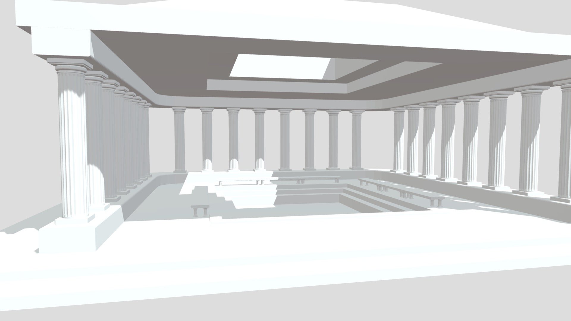 Simplistic Roman or Greek style bathhouse with benches. Untextured 3d model
