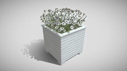 Public Plant Pot Wood-Version (White Flowers)