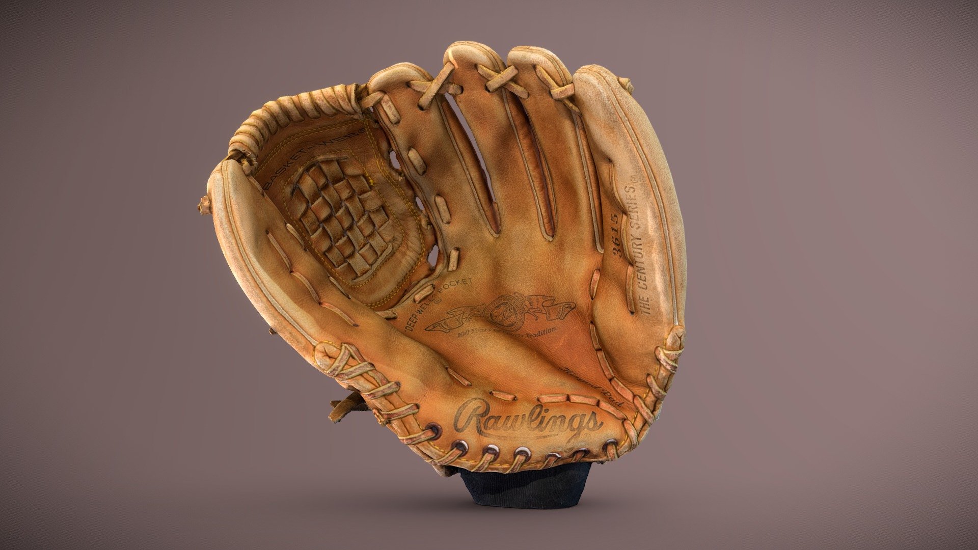 Old baseball glove, 3D scanned with a turntable, lots of lights, and a single A7R (457 photos)

Cleanup and retopology to quads in ZBrush. PBR workflow in Photoshop to create specularity and roughness maps.

High polygon (5.2 million poly) version of model and textures is included

Full textures are 8K x 8K and low poly textures are at 2K x 2K - Vintage Rawlings Century Series Glove - Buy Royalty Free 3D model by omegadarling 3d model
